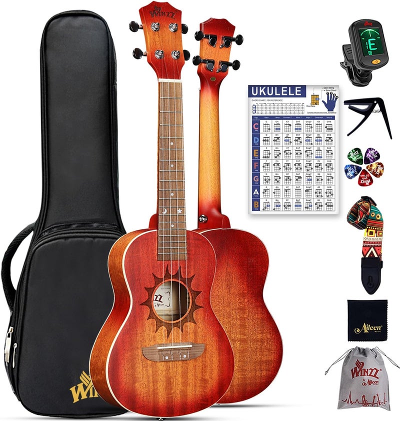 Winzz Concert Ukulele Adults Beginner, 23 Inch Mahogany Ukelele Students Kit with Chord Chart and Capo, Unique Design Gifts - Image 1